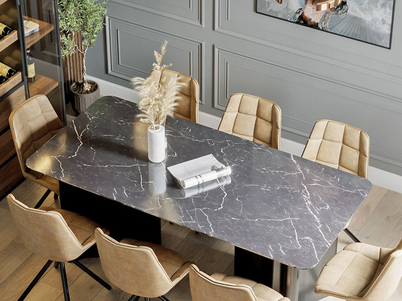 Rechteckige Tischplatte mit runden Ecken und matter Oberfläche